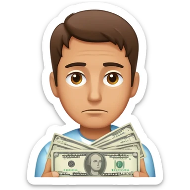 Sad man giving cash sticker