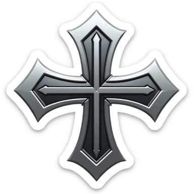 Emoji, dark futuristic cross, symmetrical geometric shape, black metal, gothic cyber aesthetic, minimal flat design, sharp edges, centered, transparent background do not use any other colors but black sticker
