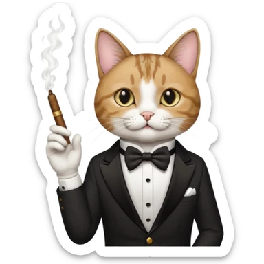 A cat in the black suite with a cigar in a paw with the other paw in the "classic" hand gesture. sticker