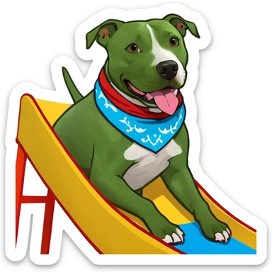 grey pitbul on a slide  sticker