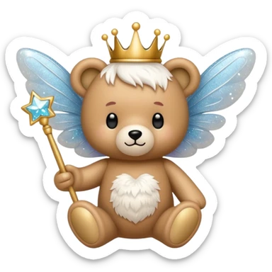 White Fairy glitter teddy with wand  sticker
