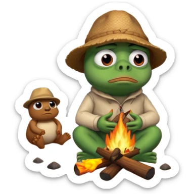 Sukurk pepe 3D vaizdu, prie laužo liudnas. sticker