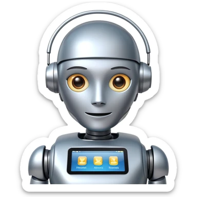 helpful robot assistant with a screen face sticker