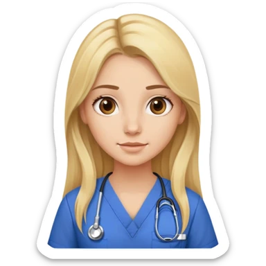 Blonde girl with long hair and brown eyes in scrubs sticker