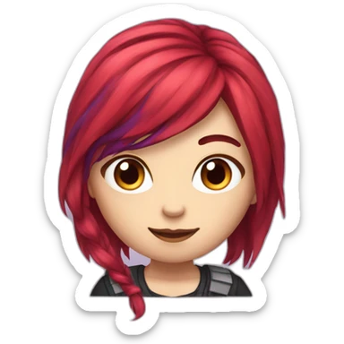 gamer girl with long red and purple hair cute sticker