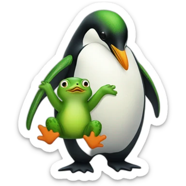Penguin hugging a frog sticker