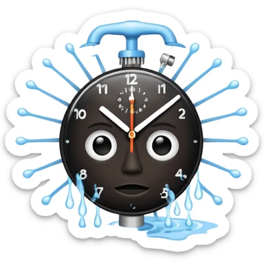 An illustrated clack face with sprinklers as clock hand, spraying water, gently tack line, clearly stating time saved by automated water sticker
