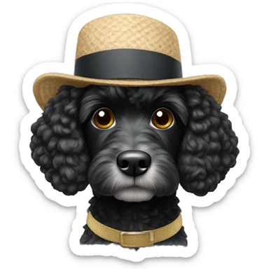 Black cockapoo wearing a hat sticker