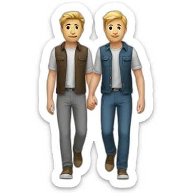 Two white guys holding hands walking sticker