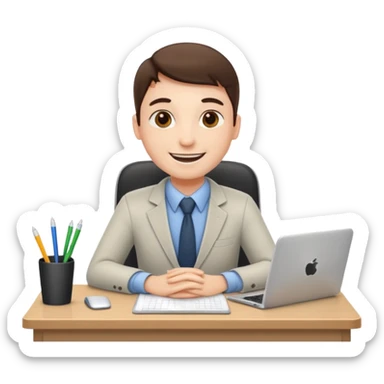 happy employee sitting at a desk sticker