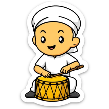 cartoon character playing a sahur drum, festive mood sticker