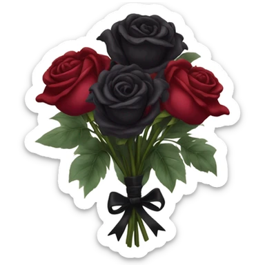 Gothic three black roses and three red roses and three burgundy peonies in a  gothic bouquet entwined with a bird ribbon sticker