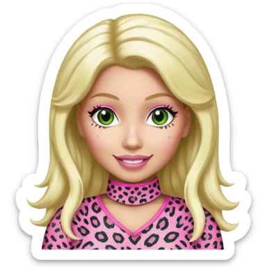 Smiling Green eyed white Nicki Minaj wearing a pink leopard print outfit with hair that is half blonde and half pink sticker