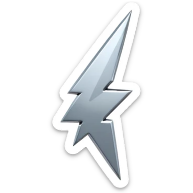 A lightning bolt emoji made of polished silver chrome, sharp yet rounded edges, glossy metallic surface, soft reflections, minimal futuristic design, iOS emoji style, centered, clean white background sticker