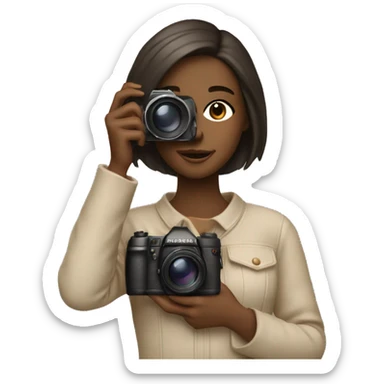 An aesthetic girl photographer holding a camera (in beige, neutral tones) sticker