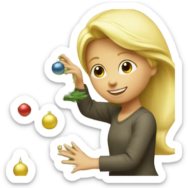 Blond Girl decorating Christmas tree sticker