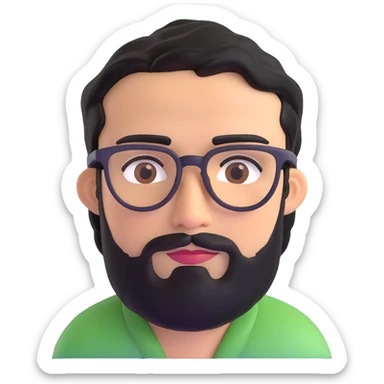 man with medium black beard, black hair, connected eyebrows, olive tan skin, brown eyes, and glasses sticker