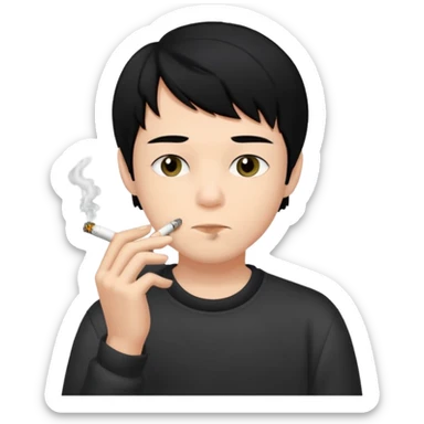 young boy with black long hair smoking weed sticker