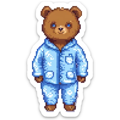 bear in blue pajamas pixel art sticker
