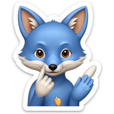 small blue fox being nose tapped by a finger, cute, emoji style sticker