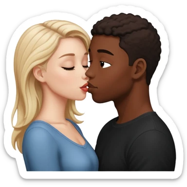 Please create a French kiss between a white girl and black boy sticker