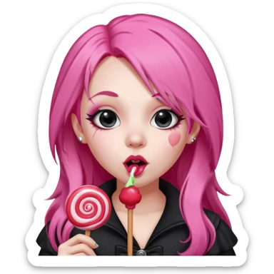 Cute Goth girl with long pink hair lick a lollipop  sticker
