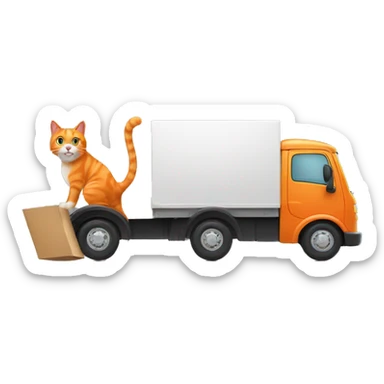 Orange cat driving a moving truck sticker