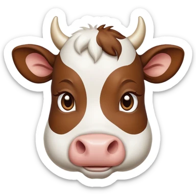 cinematic-noble-brown-and-white-cow calf-portrait-emoji,-poised-and-regal,-with-a-large,-sturdy-build-and-a-beautifully-patterned-hide-of-rich-brown-accented-by-crisp-white-patches,-deep-set-soulful-brown-eyes,-simplified-yet-sharp-and-sophisticated sticker