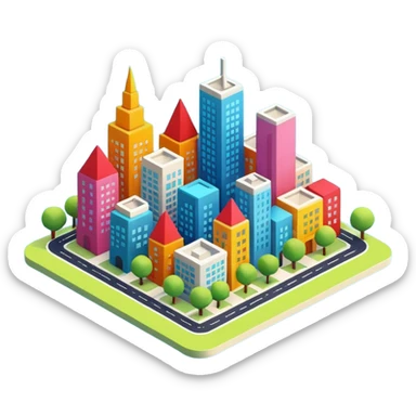 3d cute simple minimalist city sticker