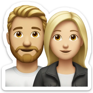 White male with a beard and brown hair, white female with short blonde hair  sticker