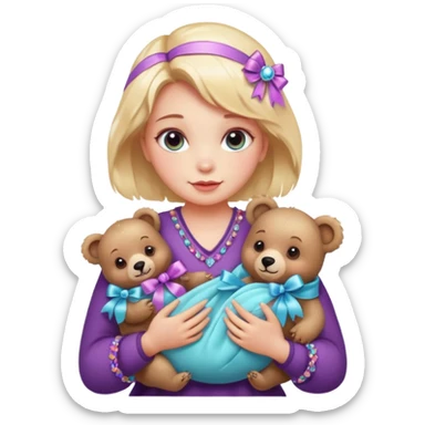 woman holding baby bears with ribbons and crystals sticker