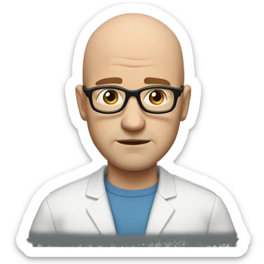 Bald white Man with brown hair, thick black glasses, frowning sticker
