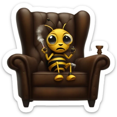 Moody looking Bee smoking a cigar on a leather chair sticker