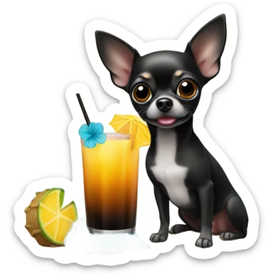 black chihuahua on beach with tiki drink sticker