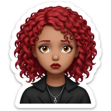 goth girl red hair cacheado médio pele parda, expressão triste  sticker