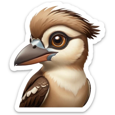 cinematic-cute-kookaburra-portrait-emoji,-head-tilted-playfully-and-inquisitively,-featuring-a-glossy-brown-plumage-with-subtle-cream-accents-and-a-perky,-expressive-beak,-round,-sparkling-large-eyes-filled-with-curious-mirth,-simplified-ye copy 2 sticker