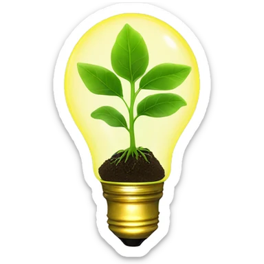 a plant sprout inside a yellow glowing idea lightbulb sticker