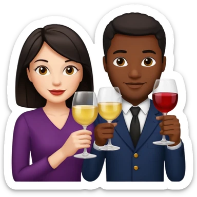 Date night black man white woman with dark hair cheers with wine glasses  sticker