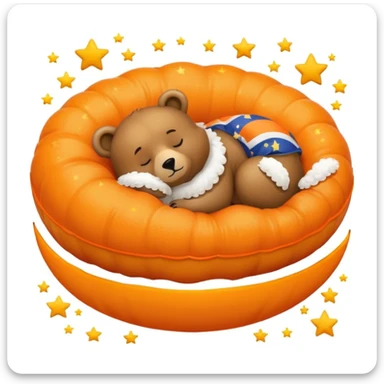 cute bear napping on a floating orange with space background and stars sticker
