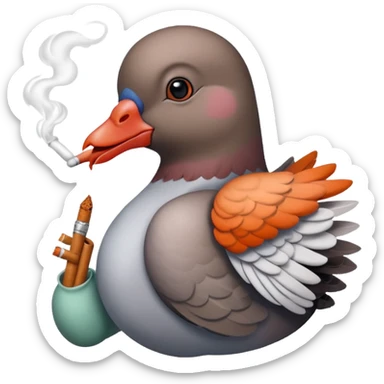 Pleasr make a cool pigeon snoking a cigarette in the style of pepe sticker
