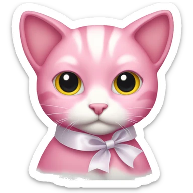 fully pink cat with white ribbon sticker