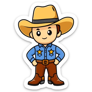 Cowboy with a star on his shirt, wearing a cowboy hat and boots sticker