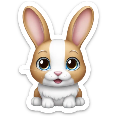 cute caramel and white rabbit, long ears up with blue eyes  sticker