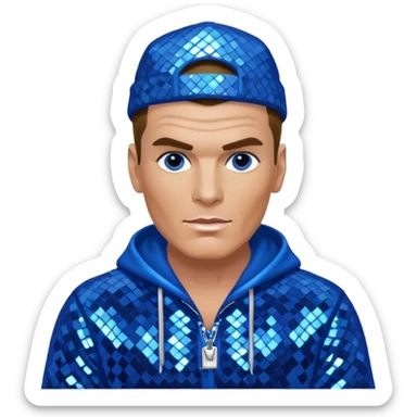 Vanilla Ice with dark blonde hair, blue sequin outfit sticker