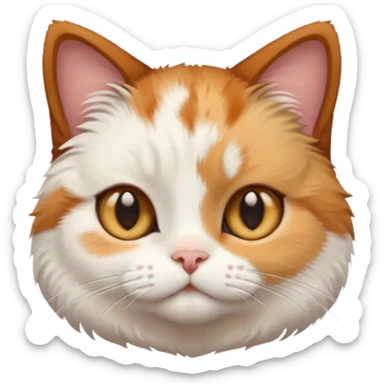 calico and white cat with small head, hazel eyes, and short but chubby body sticker