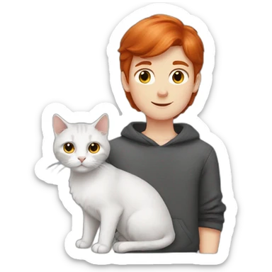Redhead boy with grey a Scottish lop-eared cat. sticker