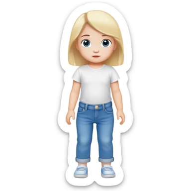 3 year old baby girl wearing white tshirt and blue denim pants  sticker