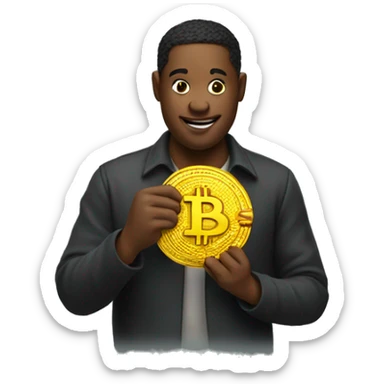 An emoji holding a Bitcoin. sticker