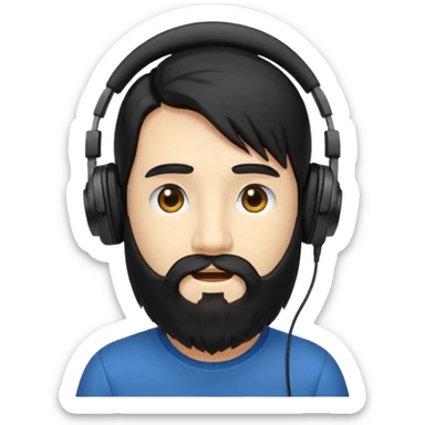 Boy with long black hair and a big beard wearing headphones sticker