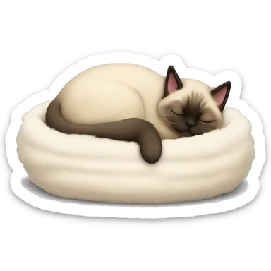 Siamese fluffy cat sleeps in a fluffy bed sticker